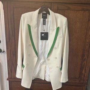SMYTHE White Double-Breasted Blazer with Green Trim